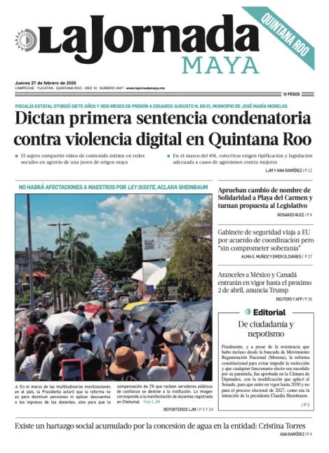 Portada de La Jornada Maya Quintana Roo del jueves, 27 de febrero de 2025