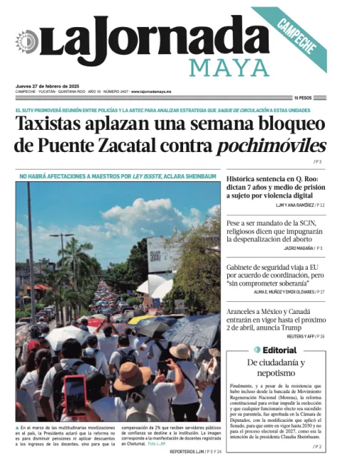 Portada de La Jornada Maya Campeche del jueves, 27 de febrero de 2025