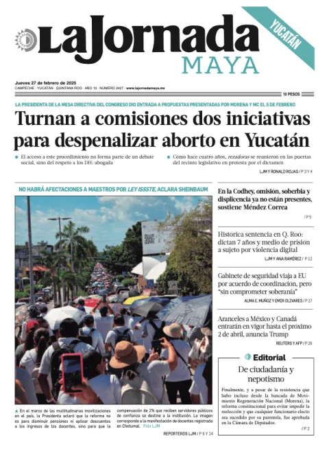 Portada de La Jornada Maya Yucatán del jueves, 27 de febrero de 2025