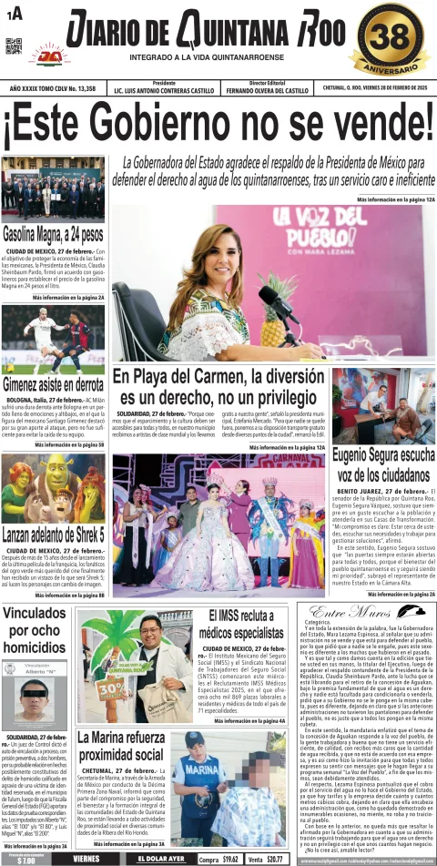 Portada de Diario de Quintana Roo (portada)
