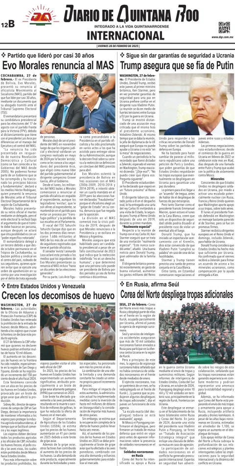 Portada de Diario de Quintana Roo (contra Portada)