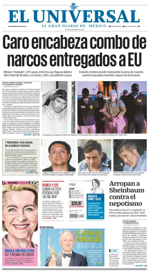 Portada de El Universal