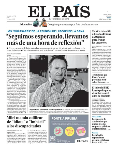 Portada de El País del viernes, 28 de febrero de 2025