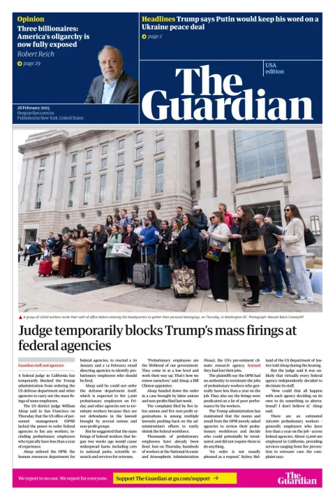 Portada de The Guardian (USA)