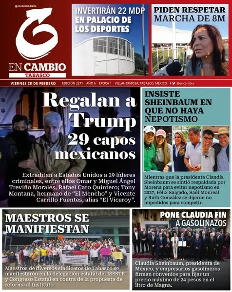 Portada de En Cambio - Tabasco (portada) del viernes, 28 de febrero de 2025