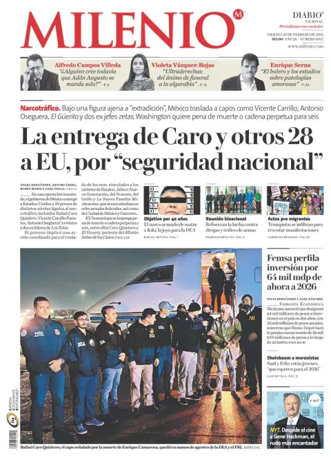 Portada de Milenio del viernes, 28 de febrero de 2025
