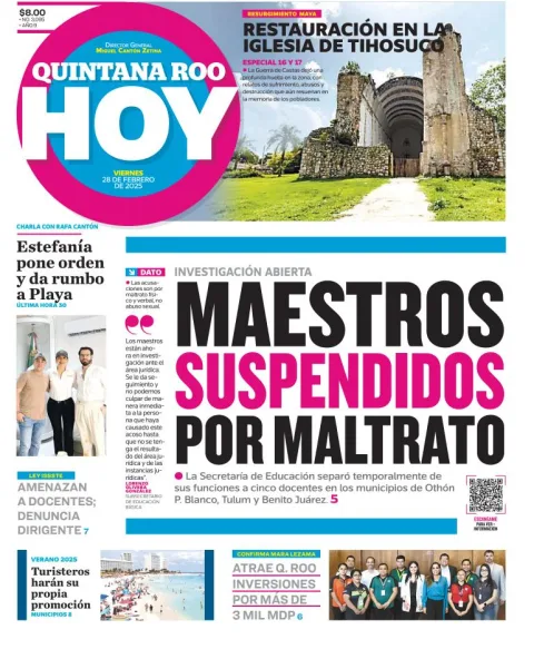Portada de Quintana Roo Hoy del viernes, 28 de febrero de 2025