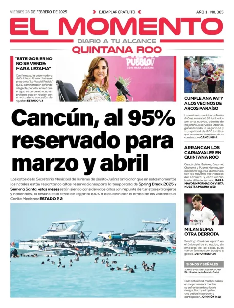 Portada de El Momento Quintana Roo del viernes, 28 de febrero de 2025