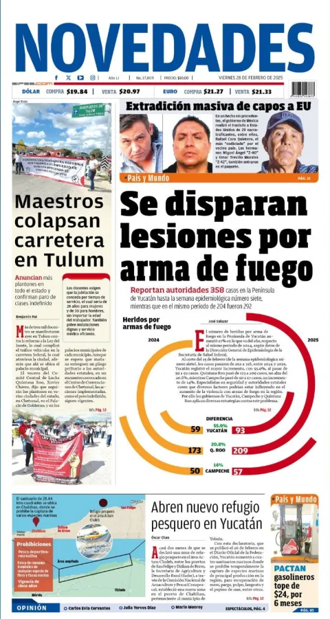 Portada de Novedades Quintana Roo del viernes, 28 de febrero de 2025