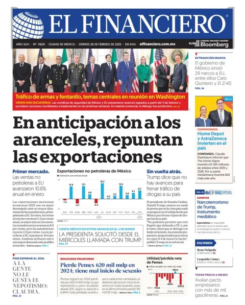 Portada de EL FINANCIERO del viernes, 28 de febrero de 2025