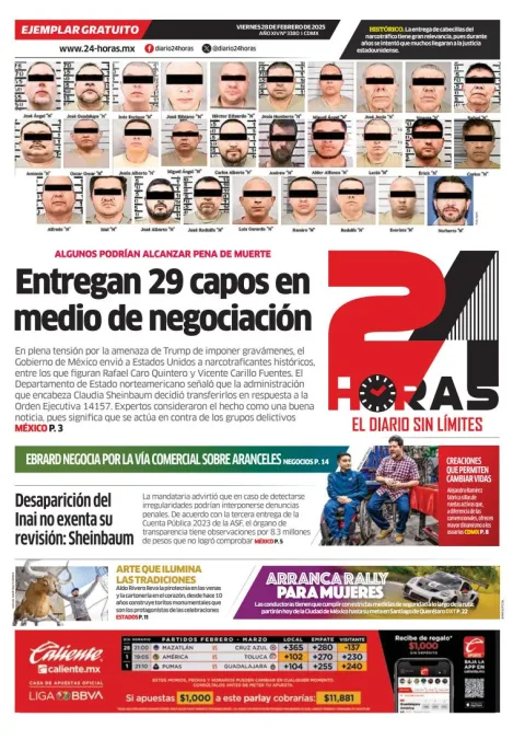 Portada de 24 Horas del viernes, 28 de febrero de 2025