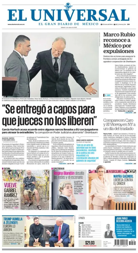Portada de El Universal