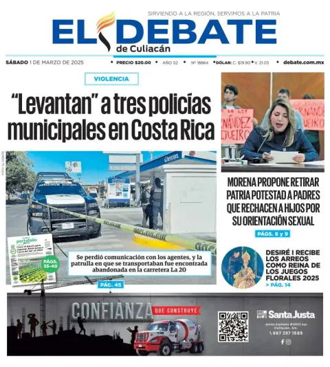 Portada de El Debate de Culiacan del sábado, 1 de marzo de 2025