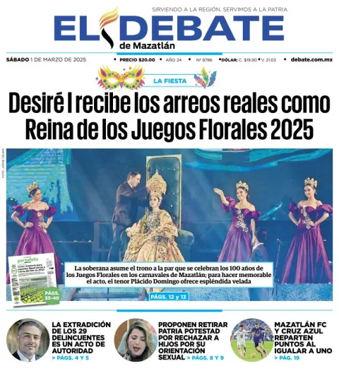 Portada de El Debate de Mazatlan del sábado, 1 de marzo de 2025