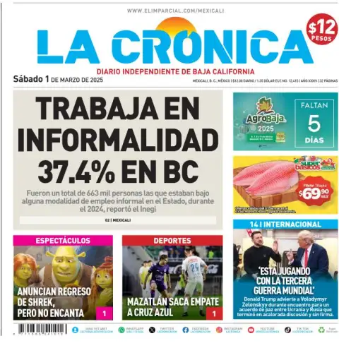 Portada de La Cronica del sábado, 1 de marzo de 2025