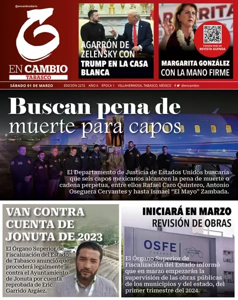 Portada de En Cambio - Tabasco (portada) del sábado, 1 de marzo de 2025