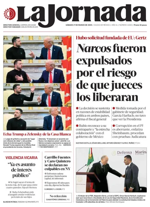 Portada de La Jornada del sábado, 1 de marzo de 2025