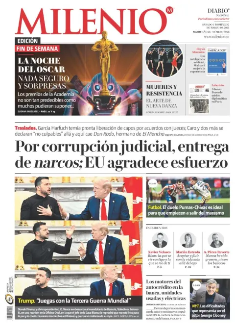 Portada de Milenio del sábado, 1 de marzo de 2025
