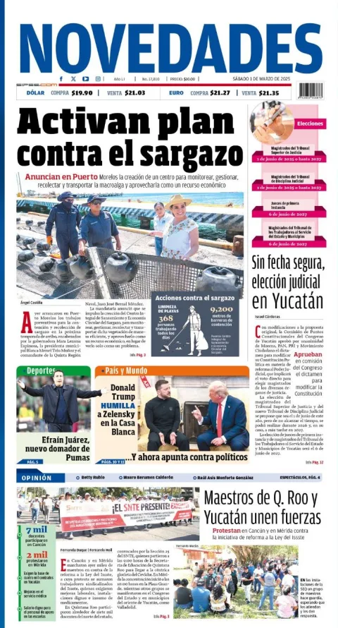 Portada de Novedades Quintana Roo del sábado, 1 de marzo de 2025