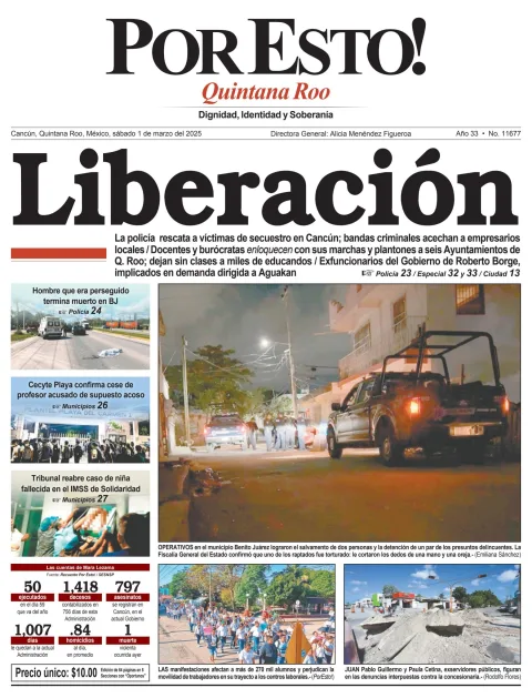 Portada de Por Esto (quintana Roo Cancun) del sábado, 1 de marzo de 2025