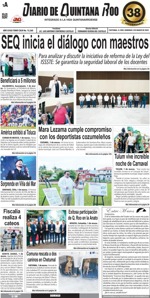 Portada de Diario de Quintana Roo (portada)