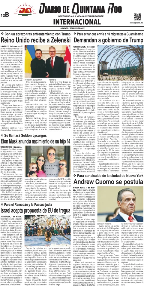 Portada de Diario de Quintana Roo (contra Portada)