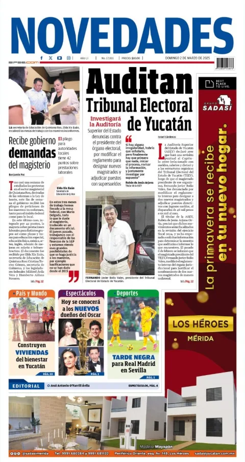 Portada de Novedades Quintana Roo del domingo, 2 de marzo de 2025