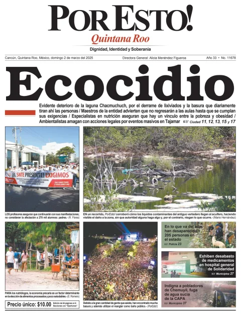 Portada de Por Esto (quintana Roo Cancun) del domingo, 2 de marzo de 2025