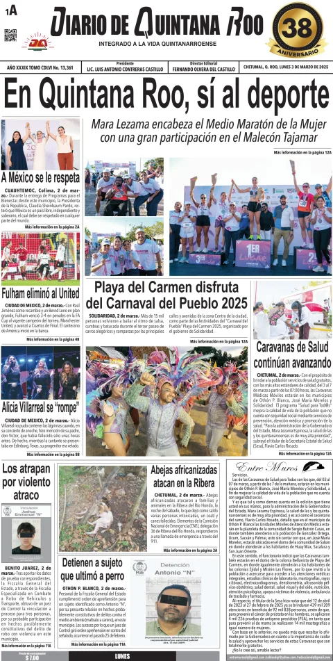 Portada de Diario de Quintana Roo (portada)