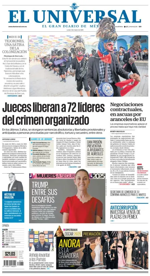 Portada de El Universal