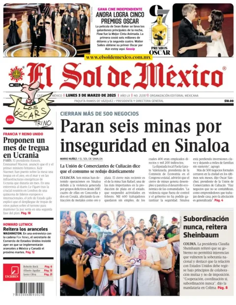 Portada de El Sol de Mexico