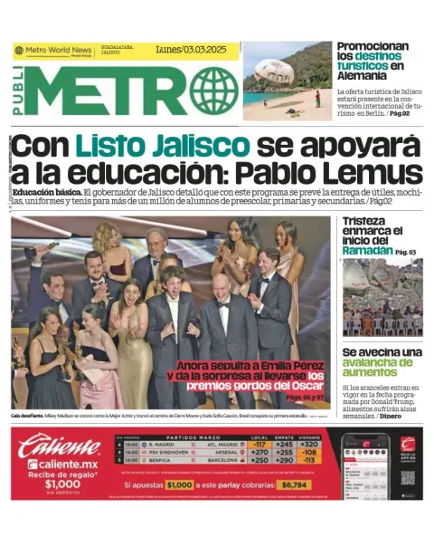 Portada de Publimetro Guadalajara del lunes, 3 de marzo de 2025