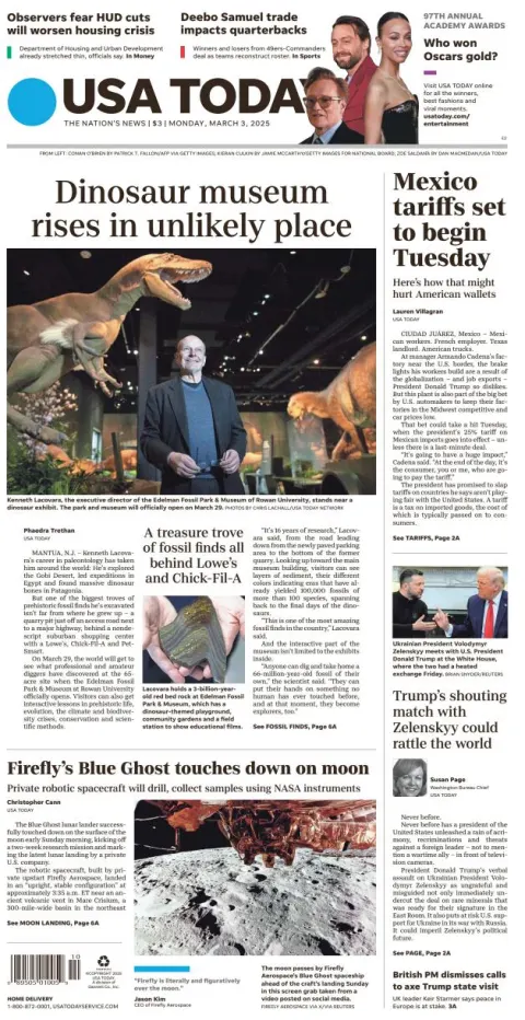 Portada de Usa Today del lunes, 3 de marzo de 2025