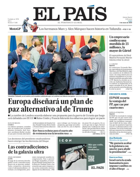 Portada de El Pais del lunes, 3 de marzo de 2025