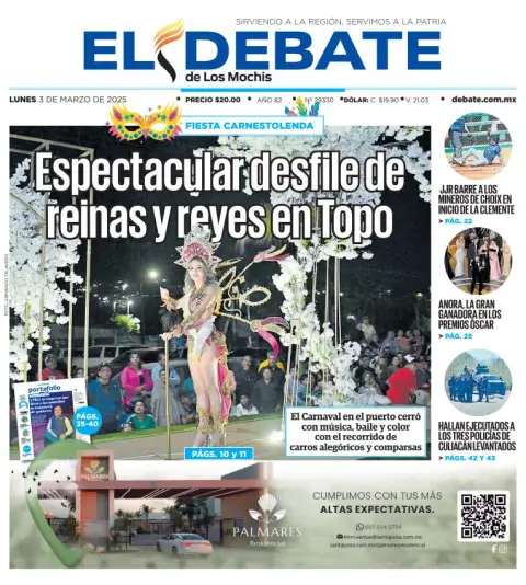 Portada de El Debate de los Mochis del lunes, 3 de marzo de 2025