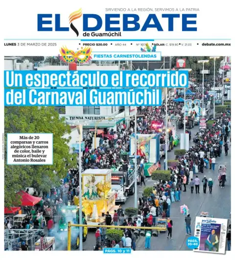 Portada de El Debate de Guamuchil del lunes, 3 de marzo de 2025