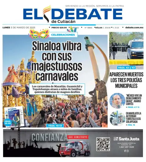 Portada de El Debate de Culiacan del lunes, 3 de marzo de 2025