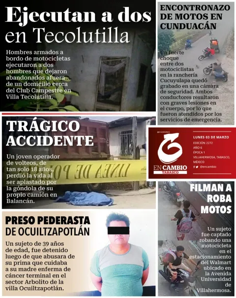 Portada de En Cambio - Tabasco (contraportada) del lunes, 3 de marzo de 2025