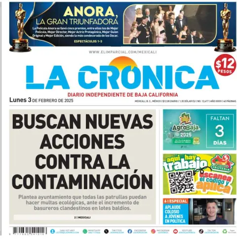 Portada de La Cronica del lunes, 3 de marzo de 2025