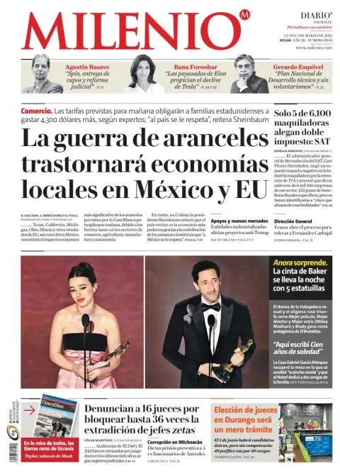 Portada de Milenio del lunes, 3 de marzo de 2025