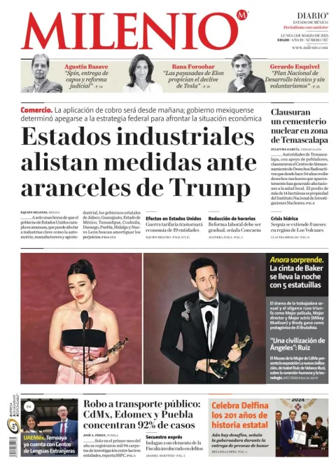 Portada de Milenio Edo de Mexico del lunes, 3 de marzo de 2025