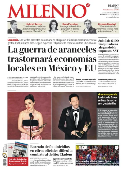 Portada de Milenio Jalisco del lunes, 3 de marzo de 2025