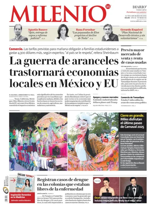 Portada de Milenio Tamaulipas del lunes, 3 de marzo de 2025