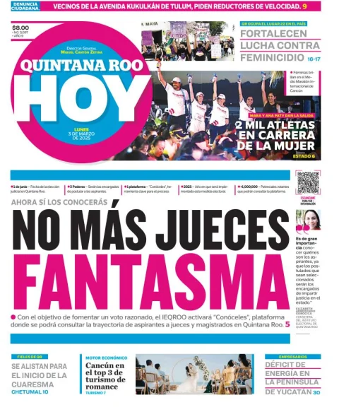 Portada de Quintana Roo Hoy del lunes, 3 de marzo de 2025