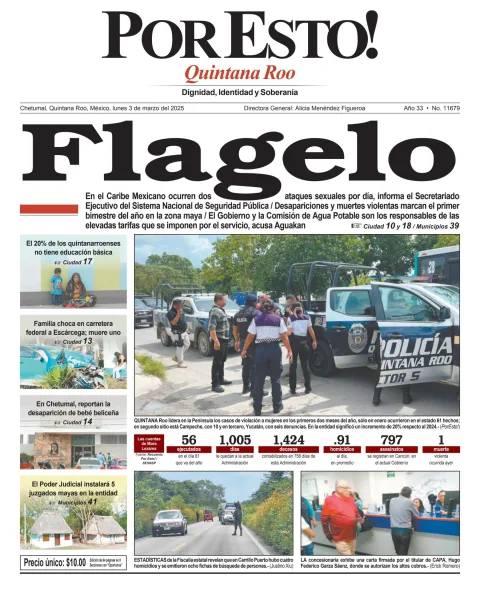 Portada de Por Esto (quintana Roo Chetumal) del lunes, 3 de marzo de 2025