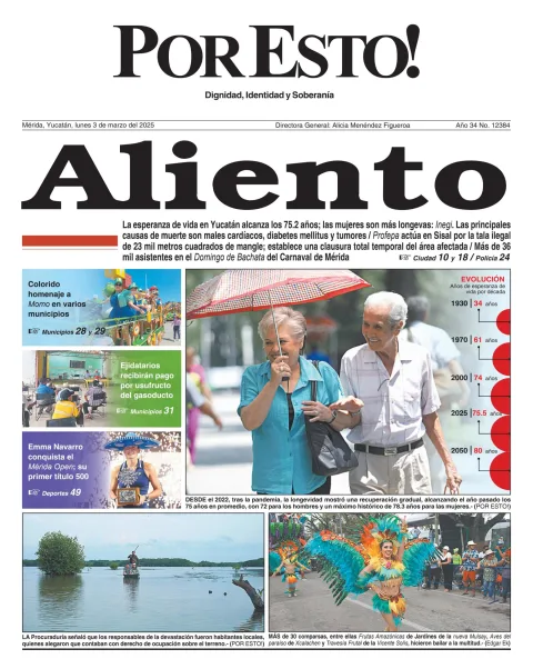 Portada de Por Esto (merida, Yucatan) del lunes, 3 de marzo de 2025