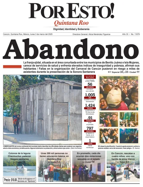 Portada de Por Esto (quintana Roo Cancun) del lunes, 3 de marzo de 2025