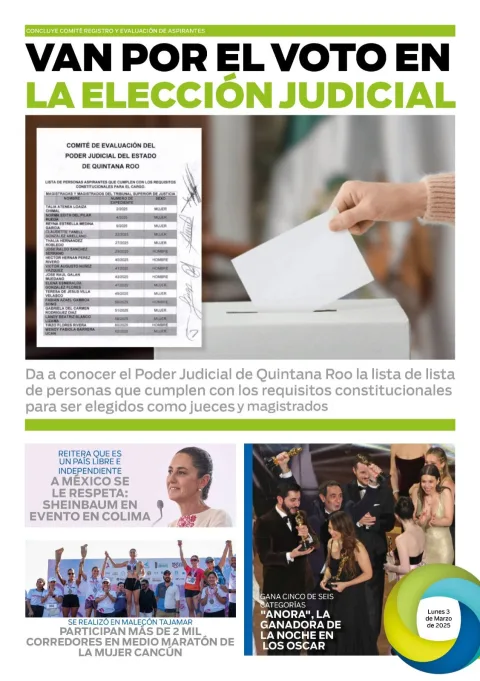 Portada de El Quintana Roo (contraportada) del lunes, 3 de marzo de 2025