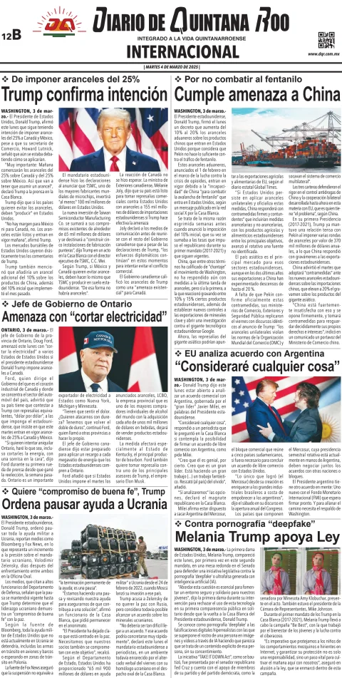 Portada de Diario de Quintana Roo (contra Portada)