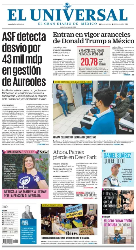 Portada de El Universal